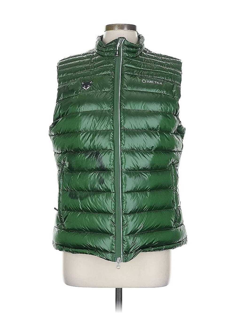 Arctica Winter Puffer Vest Down | Shiny Green Zipper High Neck Large L 12-14